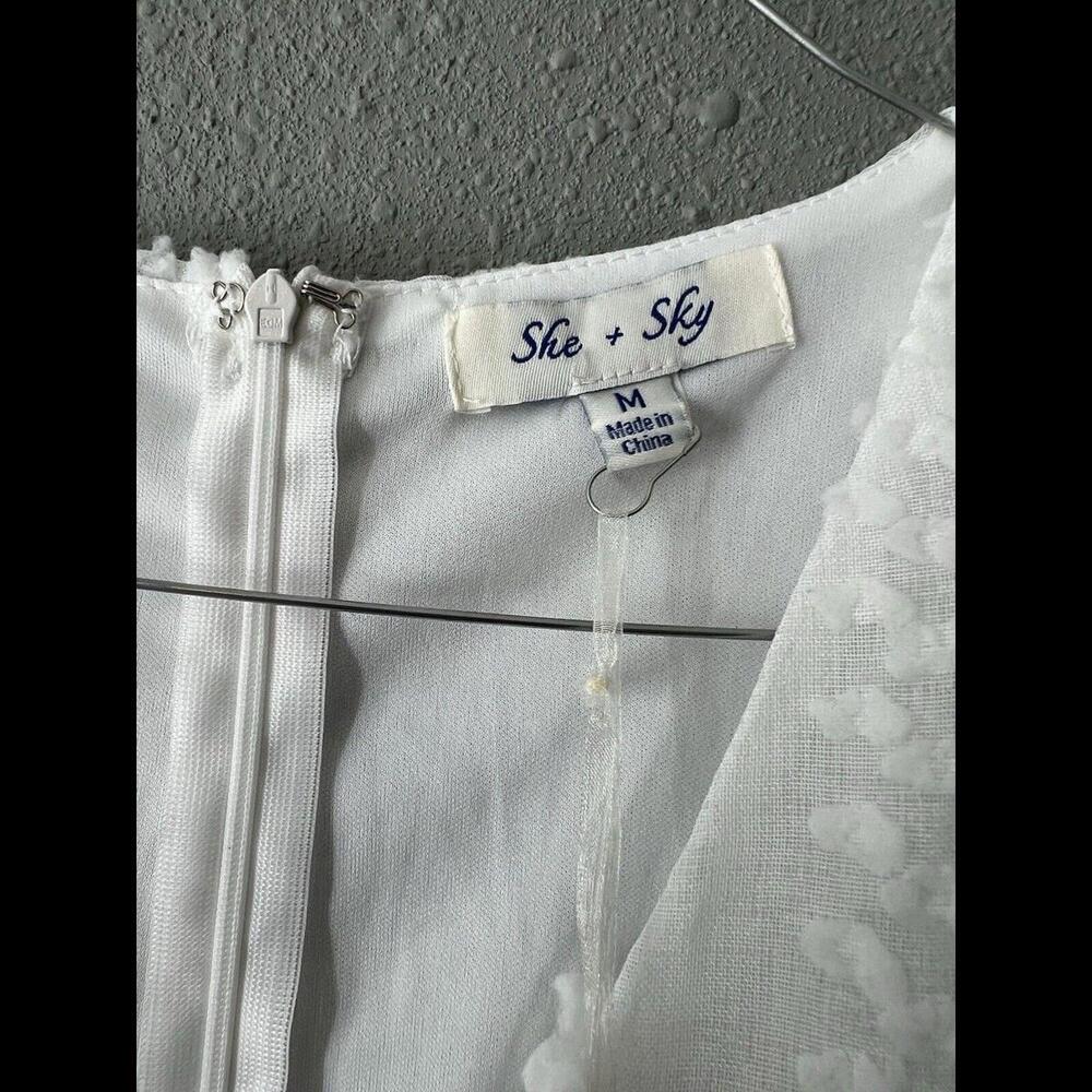 SHE + SKY White Jacquard Swiss Dot Wrap Dress NWT Size M - Picture 7 of 11